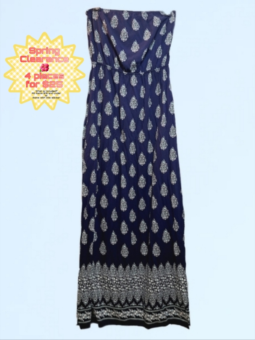 Old Navy Blue, Green & White Strapless Maxi Dress